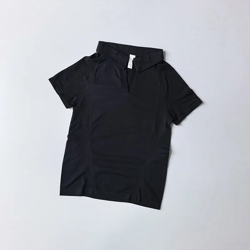Sommer-Poloshirt mit Kragen, atmungsaktive Tennisbekleidung, Outdoor-Fitness-Sportbekleidung, Damen-Pilates-Yoga-Laufshirt, schnelltrocknendes Tennis-T-Shirt – Detail 9
