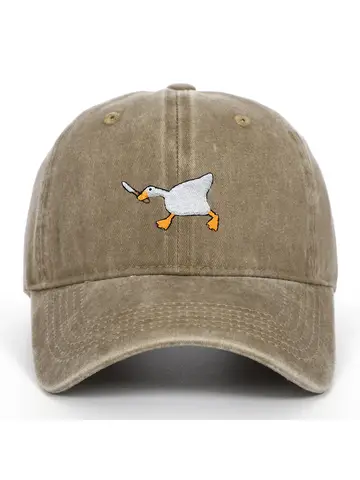 Embroidered baseball cap with goose pattern for men and women, casual and fashionable city style duckbill cap