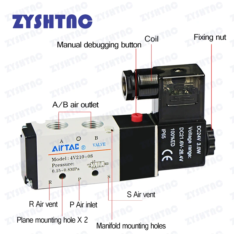 4v210-08 Better Quality Airtac Type Pneumatic Electric Solenoid Valve Directional Control Air Magnetic Valve 12V 24V 220V 4v210