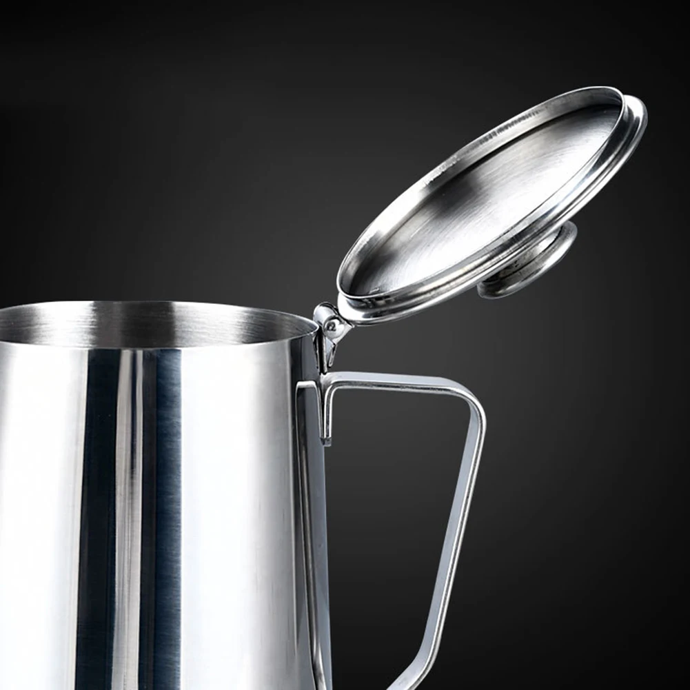 Stainless Steel Milk Frother Pot: Perfect For Latte Art & Creamy Coffee Handheld Design With Lid, Easy To Grip And Tilt