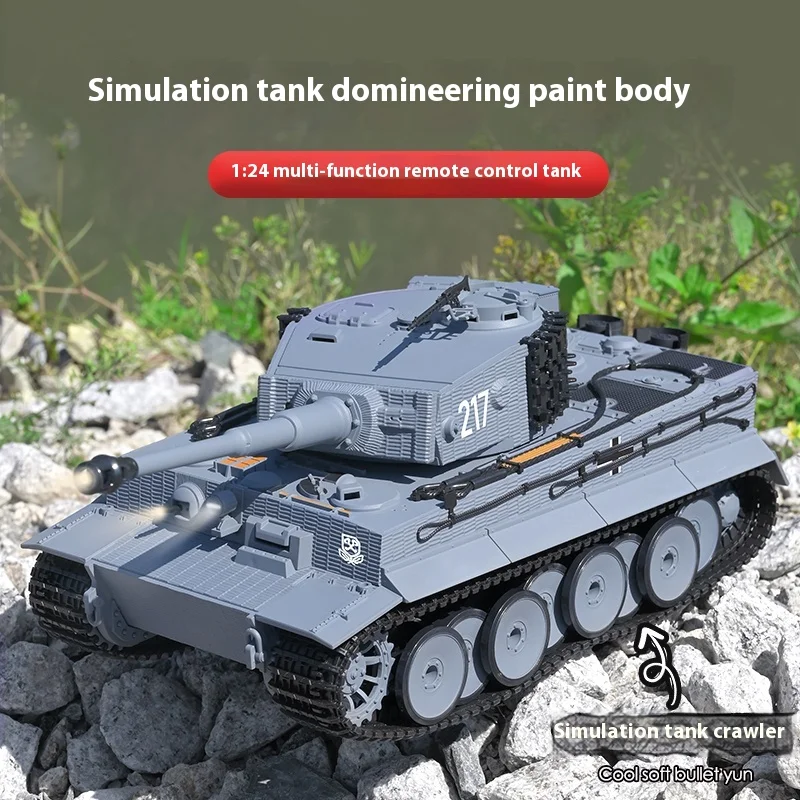 لعبة دبابة نمر RC 1/24 مع مسارات واقعية على طراز الحرب العالمية الثانية برج دوار تأثيرات الصوت والضوء أصدقاء الوالدين والطفل متعة المعركة