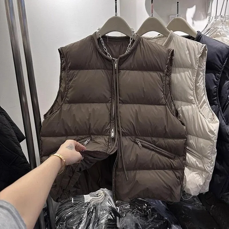 

Padded Vest Women's Vests Fashion Autumn and Winter Round Neck Eiderdown Sleeveless Vest Jacket Female Short Joker Vest Jacket