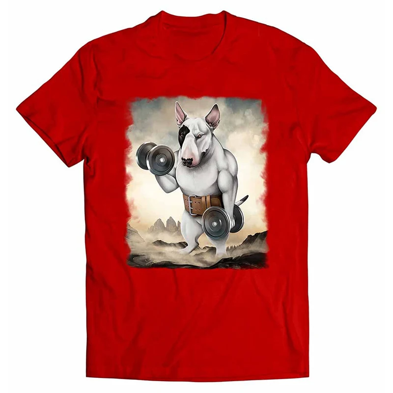 Funny Bull Terrier Dog Cotton T-Shirts Animal Print Men Women Short Sleeve T Shirt Oversized Harajuku Unisex Tees Tops Clothing