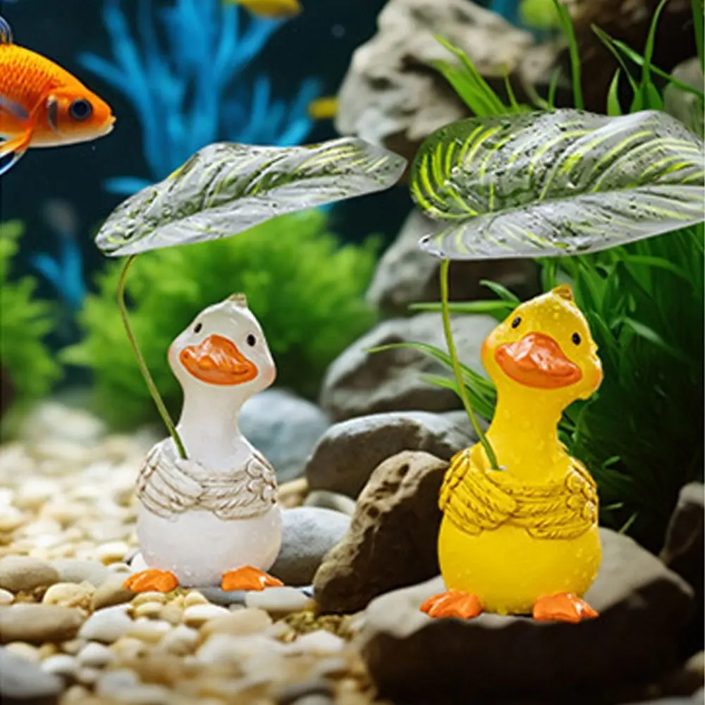 

Creative Cartoon Umbrella Holding Duck Statue Handmade Resin Leaf Duck Figurine Decorative Garden Animal Statue Balcony Patio