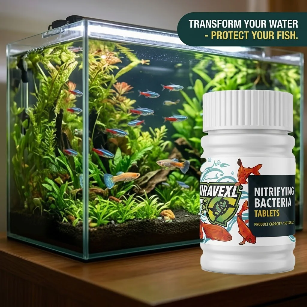 Nitrifizierende Bakterientabletten, Aquarium-Filterstarter, Schneller Wasserreiniger & Geruchsentferner, Entfernt Ammoniak und Nitrit, Sicher für Fische
