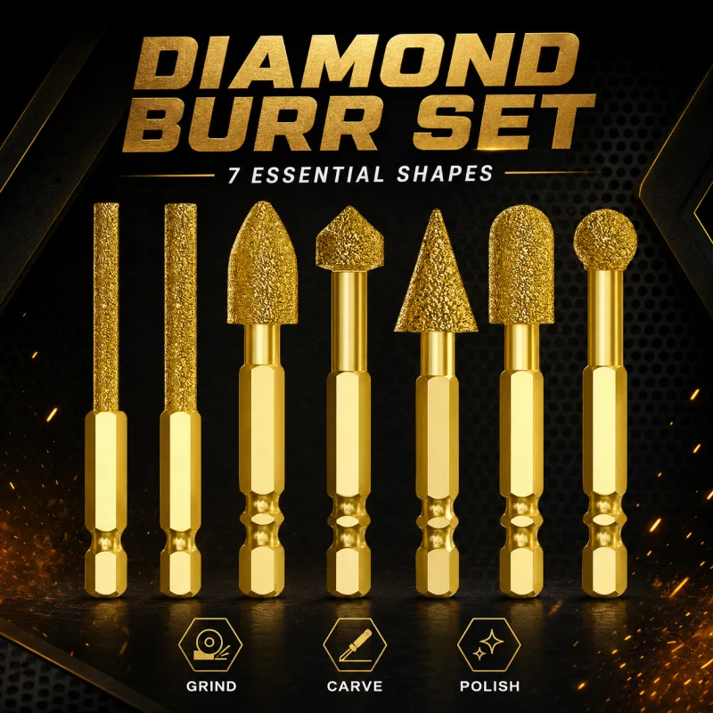 Diamond Coated Burr Set Carving Polishing Deburring Tile Marble Ceramic Glass