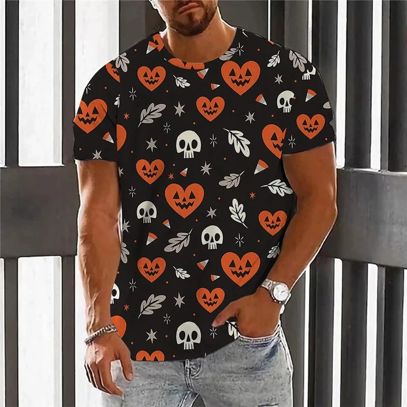 New Fashion Halloween Party Pumpkin Head Graphic T-shirt For Men 3D Printed Casual Round Neck Summer Short Sleeve Tees Tops 2024