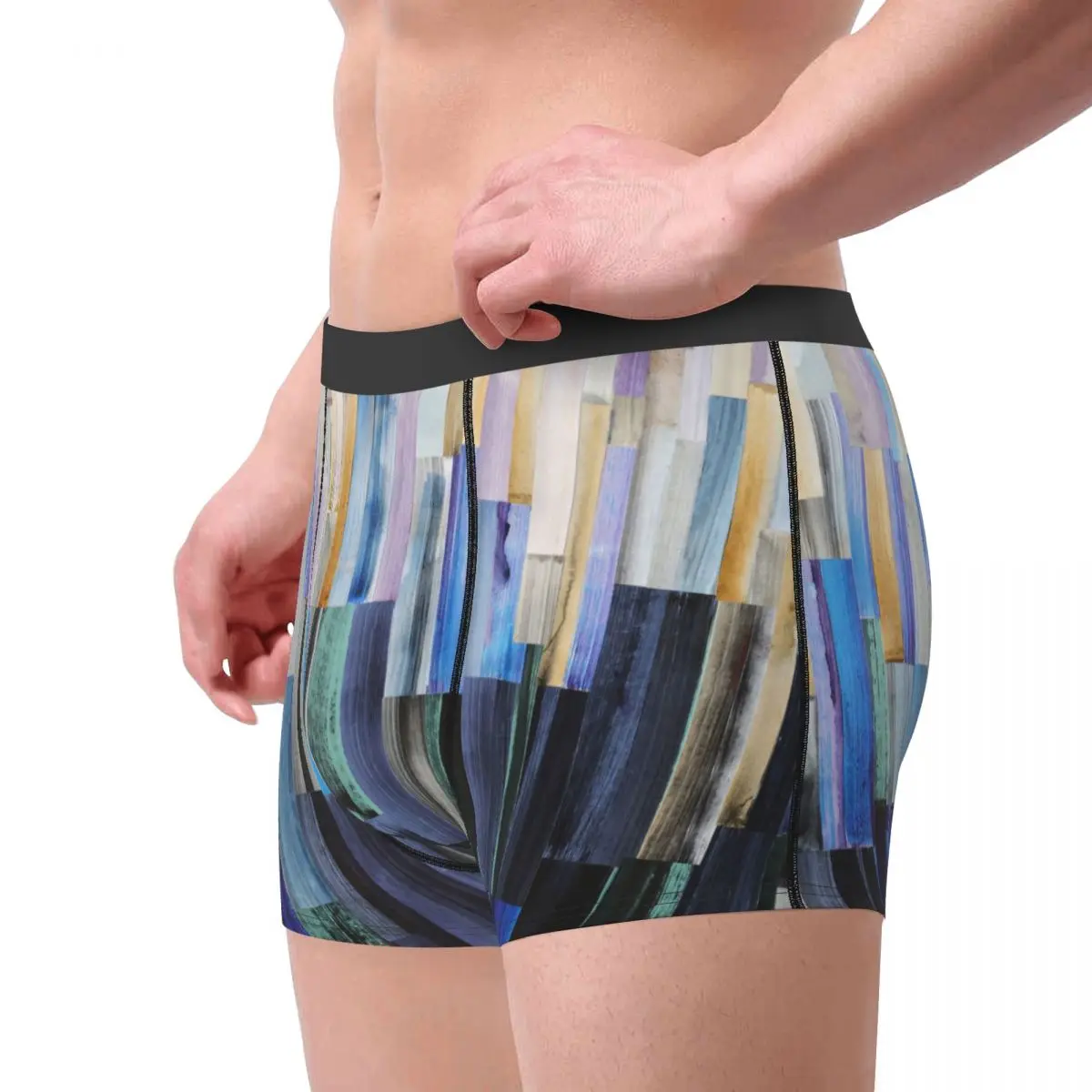 Funny Boxer Artistic Abstract Shorts Panties Briefs Men's Underwear Multicolor Stripes Breathable Underpants for Male Plus Size