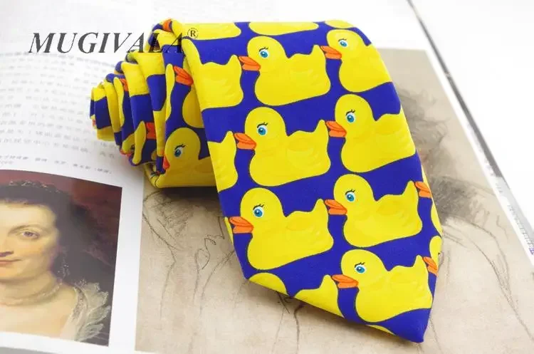 8cm Yellow Rubber Duck Fashion Tie For Men  Hot TV Show Cartoon corbatas Novelty Fancy Duck Pattern Printed Brand