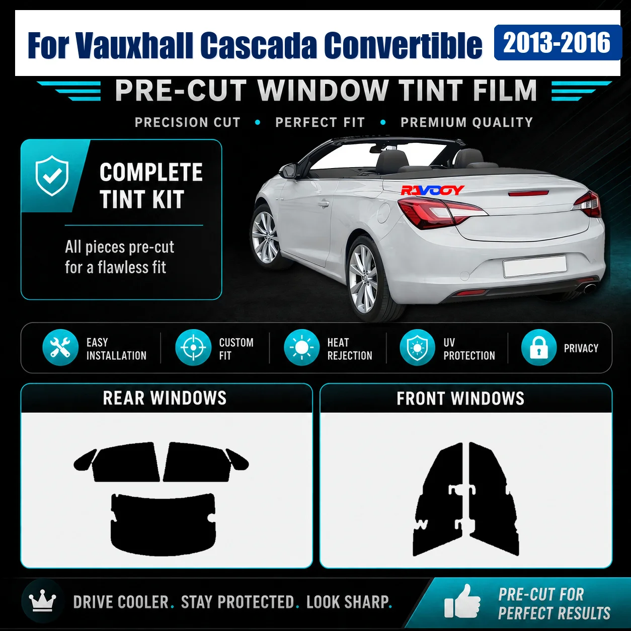 For Vauxhall Cascada Convertible 2013-2016 Privacy Tint Film Precut Complete Window Anti-Glare Privacy Film