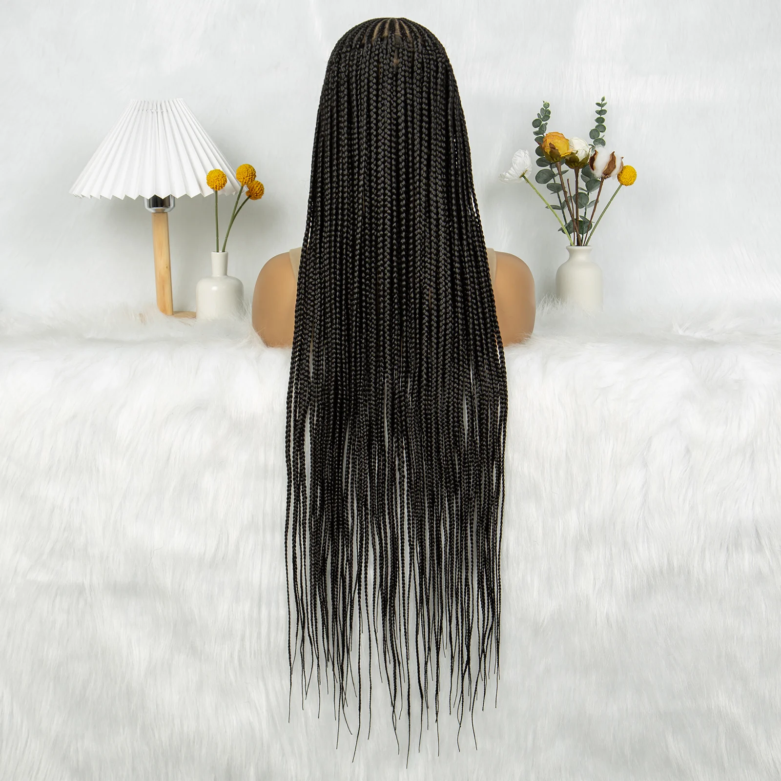 KIMA 36 inch Cornrow Braided Wigs Synthetic Tribal Transparent Full Lace Wig Box Braids With Baby Hair for  Black Women