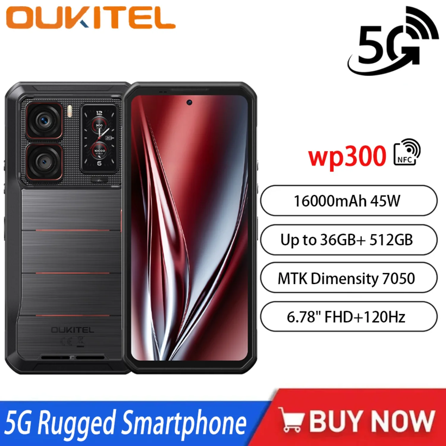 Oukitel WP300 Global Edition Rugged Smartphone 45W 16000mAh 6GB（12+24）GB+512GB 6.78