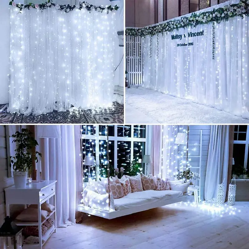 Imagem -06 - Icicle Janela Cortina String Luz de Fadas Natal Casamento Jardim Festa Guirlanda Casa Decoração 220v-azul 6m l 3m h 608leds