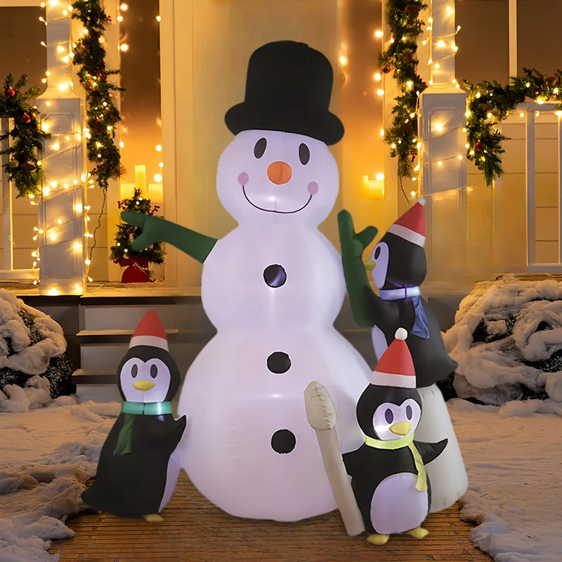 

8FT Christmas Inflatable Three Penguins Christmas Snowman Glowing Air Mold Garden Party Decoration Ornament