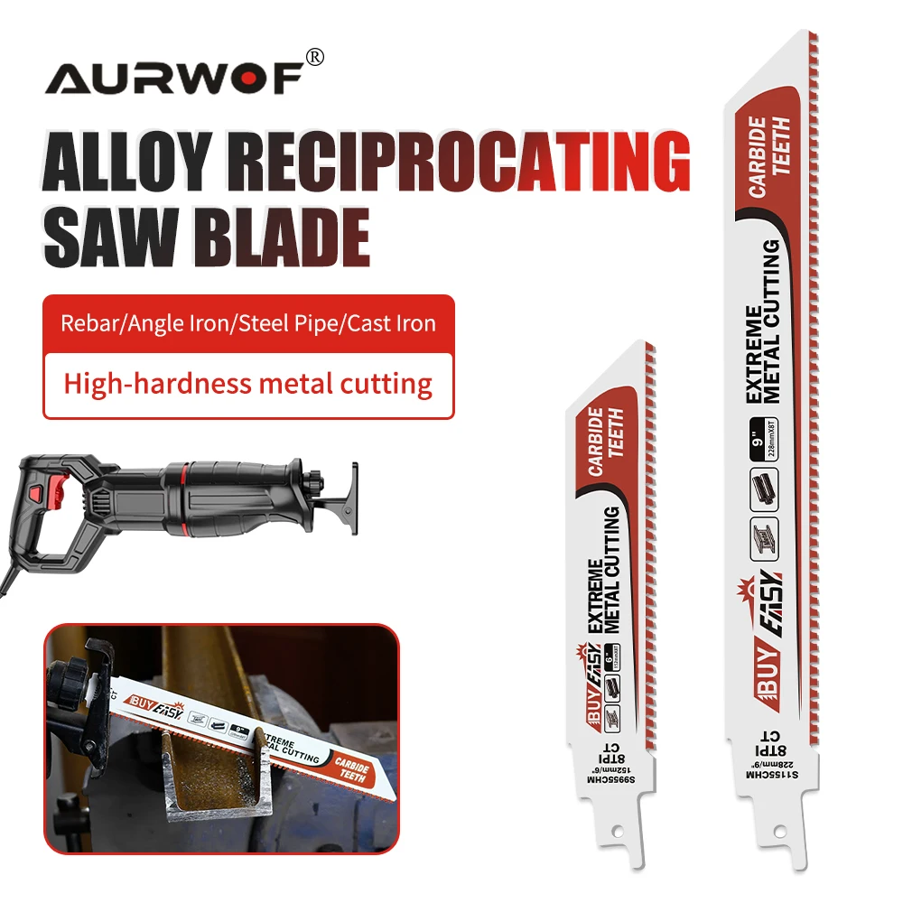 

AURWOF 1pc Carbide Saw Blade Reciprocating Saw For Cutting Metal Angle Iron Steel Bar Thick Iron Pipe Power Tool Accessories