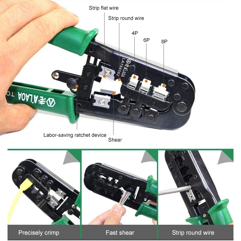 Ratchet Three-purpose Network Clamp 4P/6P/8P Portable LAN Tool Kit Wheel Contact Crimping Tool Crimping Pliers Hand Tool