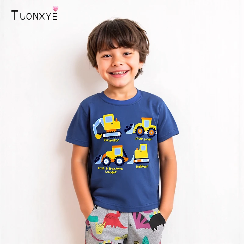 TUONXYE Jungen Kostüme Neue Shirts Sommer Cartoon Bagger und Bulldozer Fahrzeug Baby Jungen Kurzarm Tops Baumwolle Jungen T-shirts