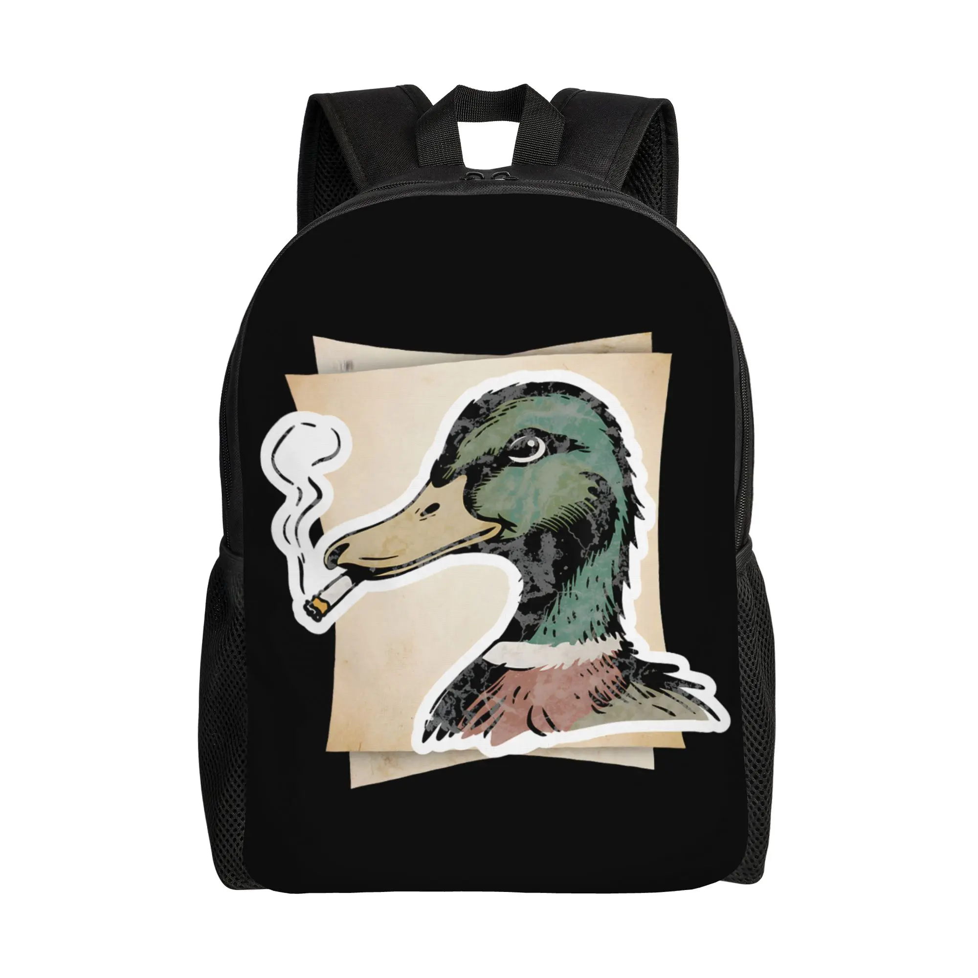 

Funny Mallard Duck Smoking Cigarette Meme Backpack Youth Big Backpacks Polyester Novelty High School Bags Sport Design Rucksack