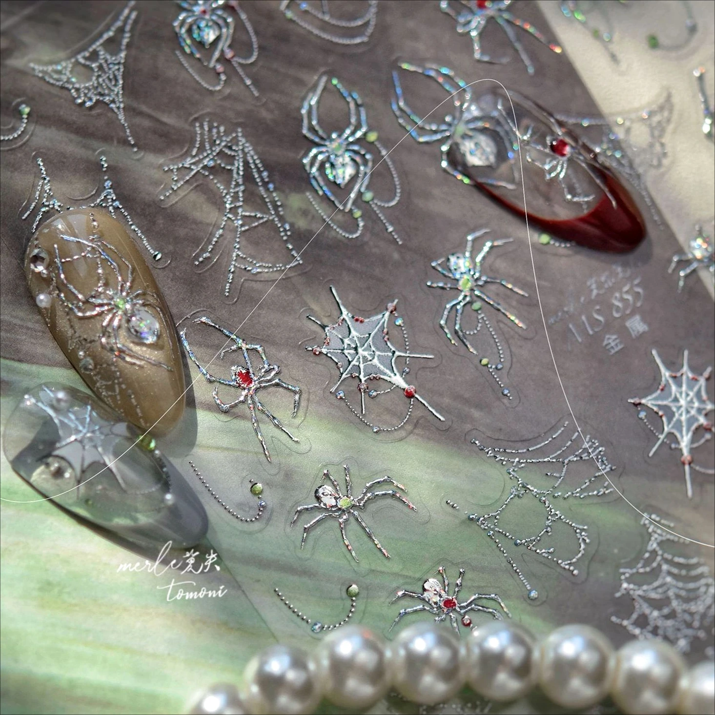 

Punk Silver Spider Web Insect Butterfly Rose Flower Ladybug Cicada Horrible Halloween Y2K Nail Art Stickers Decals Manicure Tool