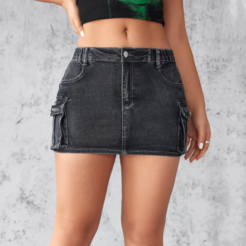 European and American 2025 new denim short skirt summer retro pocket decorative short skirt