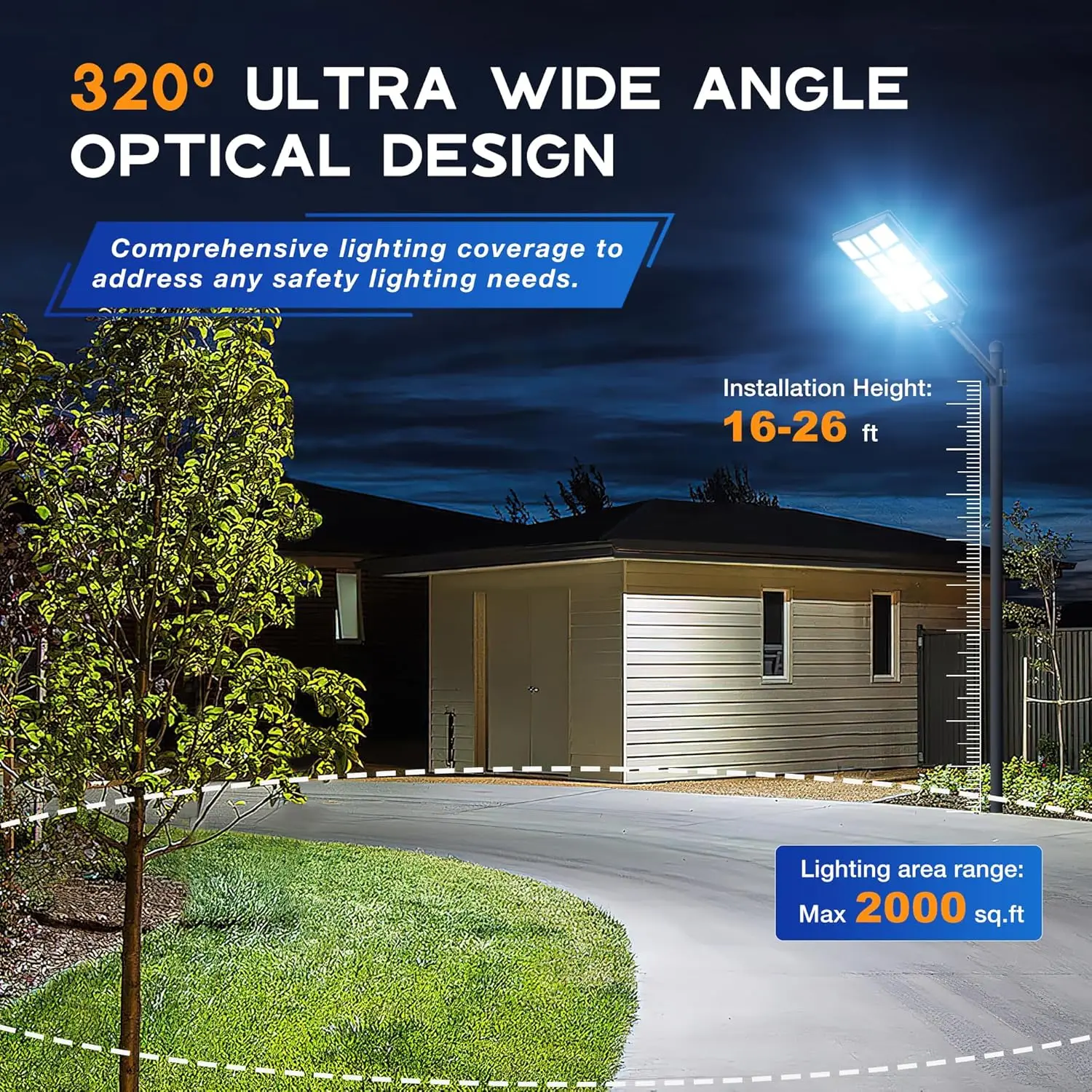 8000W Solar Street Light with Motion Sensor, IP66 Waterproof Outdoor Security Lighting for Parking Yard Driveway