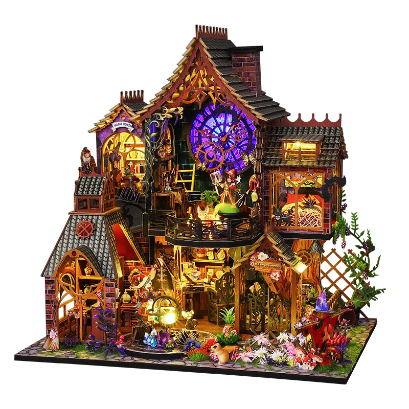 DIY Wooden Miniature Model Kit Magic Spirit Cottage Casa Doll Houses 3D Puzzle Dollhouse With Furniture Lights for Friends Gifts