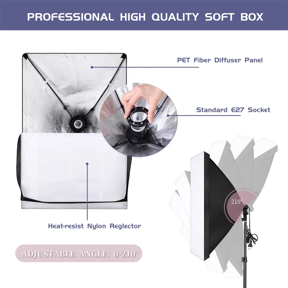 Photography Softbox Lighting Kit 50x70CM  45/70/135w LED Lamp Professional Continuous Light System Equipment For Photo Studio