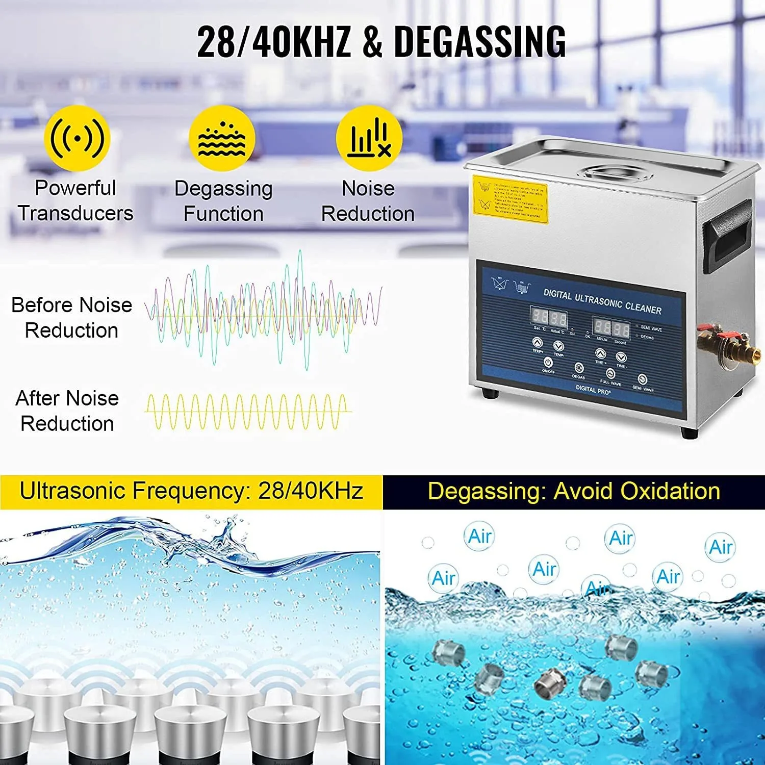 3/6/10/30L Ultrasonic Cleaner 28/40KHz Dual Frequency Digital Ultrasonic Cleaning Machine with Degassing Function Clean Machine