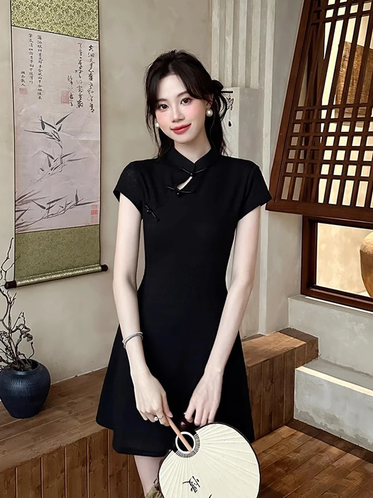 Neue Chinesische Sle ort Sve Button Dr frauen Sommer Abnehmen Blumen Druck Hohe Taille ort Dr Faionable Pendeln