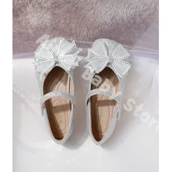 Sandalias planas con lazo de diamantes de imitación plateados para niños, zapatos de princesa para niñas, fiesta de baile, bebé, estudiante, actuación para niños, novedad