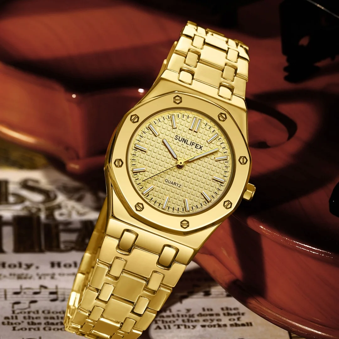 Sunlifex العلامة التجارية الأعلى السيدات الساعات المألوف الذهبي ساعة معصم Montre حزام ساعة كوارتز ساعة نسائية Reloj de mujer