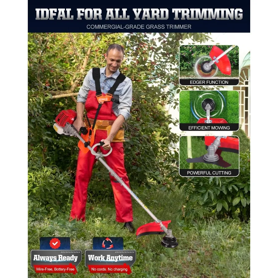 قاطع فرشاة آكل الأعشاب الغاز 3in1 52cc أداة تشذيب سلسلة شديدة التحمل لفرشاة كبيرة الحجم منخفضة الاهتزاز للأعشاب مع Sh قابل للفصل