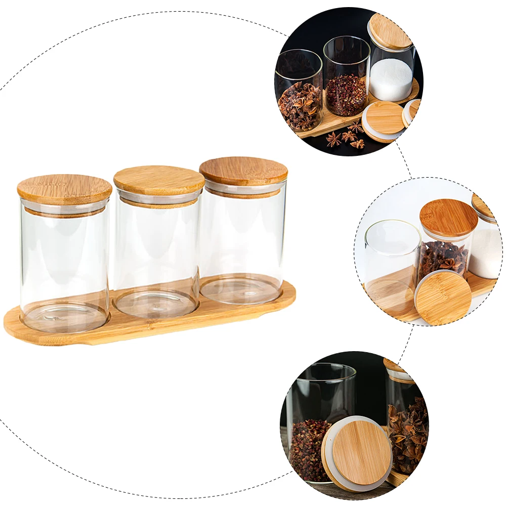 

Glass Storage Jars Spice Containers Sealed Food Holder Kitchen Supplies Wide Mouth Bamboo Lid Safe High Temperature
