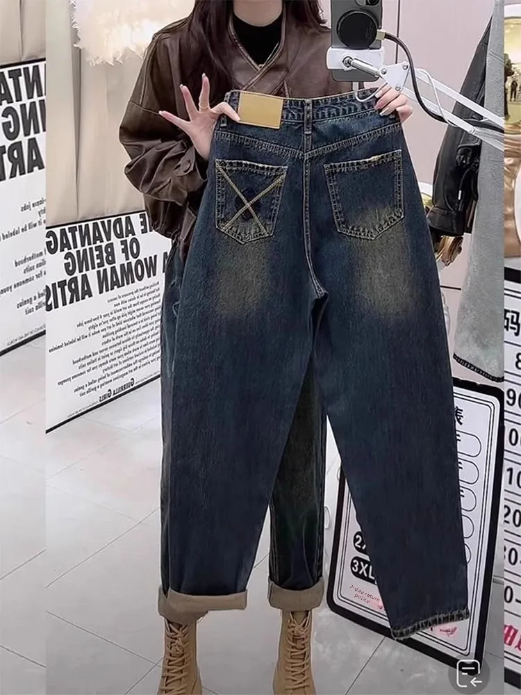 

High Waist Loose Fit Harlan Denim Jeans Women's plus Size Pear ape Body Slim Straight Dad Carrot Pants Casual Sle
