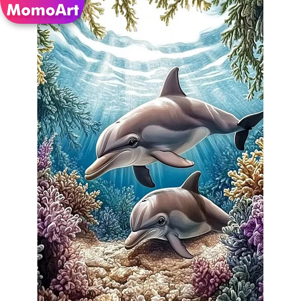 Momoart 5D-Diamant-Mosaik zum Selbermachen, Delfin-Tier, geeignet für Anfänger, Diamant-Gemälde, neue Kollektion, Stickerei, Kind, Hobby