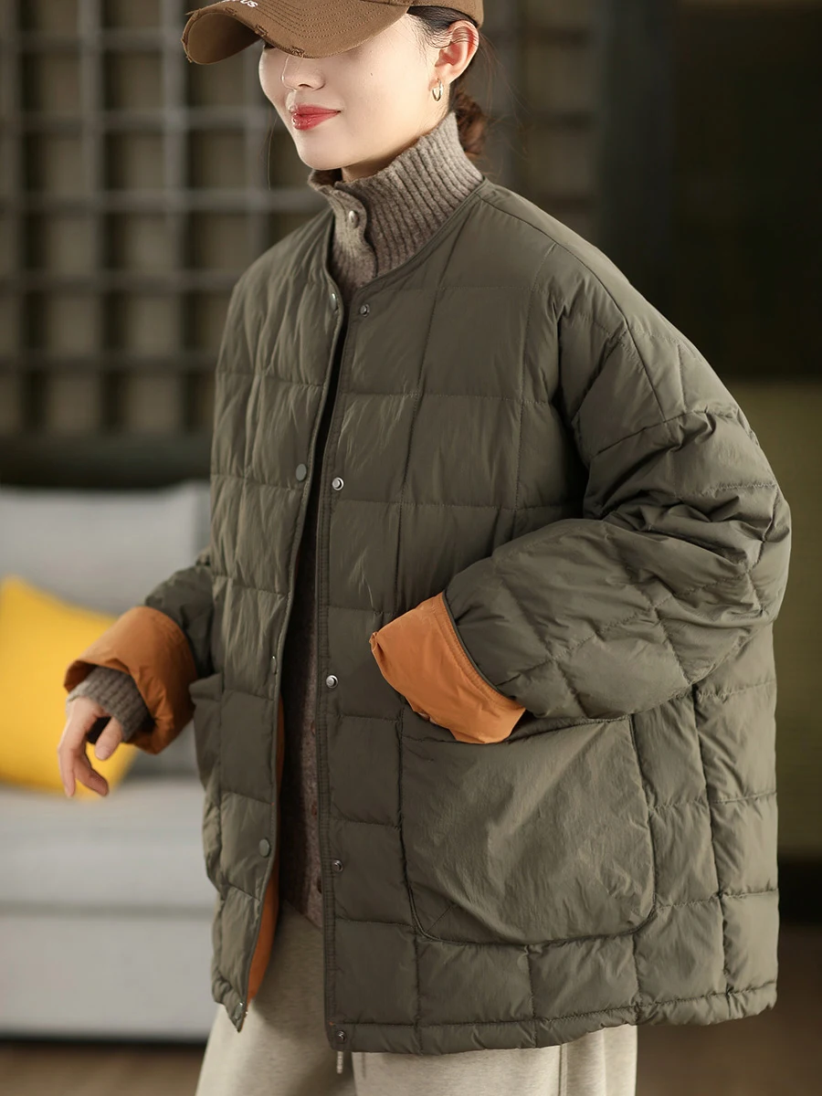 

Thiened down Jaet Women's Winter Faion Color Blo Warm Coat Du down Large ket Dstring Casual Sle Long Sve