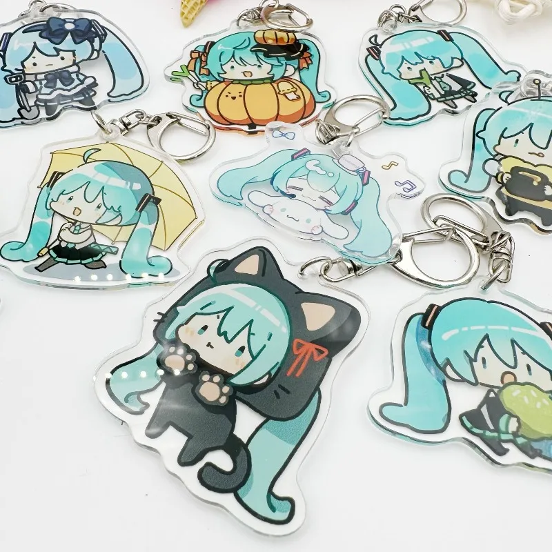 

Брелок акриловый 5 см с Хатсуне Мику, милый мультяшный дизайн, двусторонняя печать, кавайный, в стиле Vocaloid, для рюкзака, эстетичный подарок для студентов