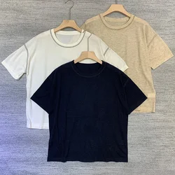 Women's T-Shirts 2023 New Spring Summer Round-Neck Causal Versatile Solid Color Short Sleeve Tee