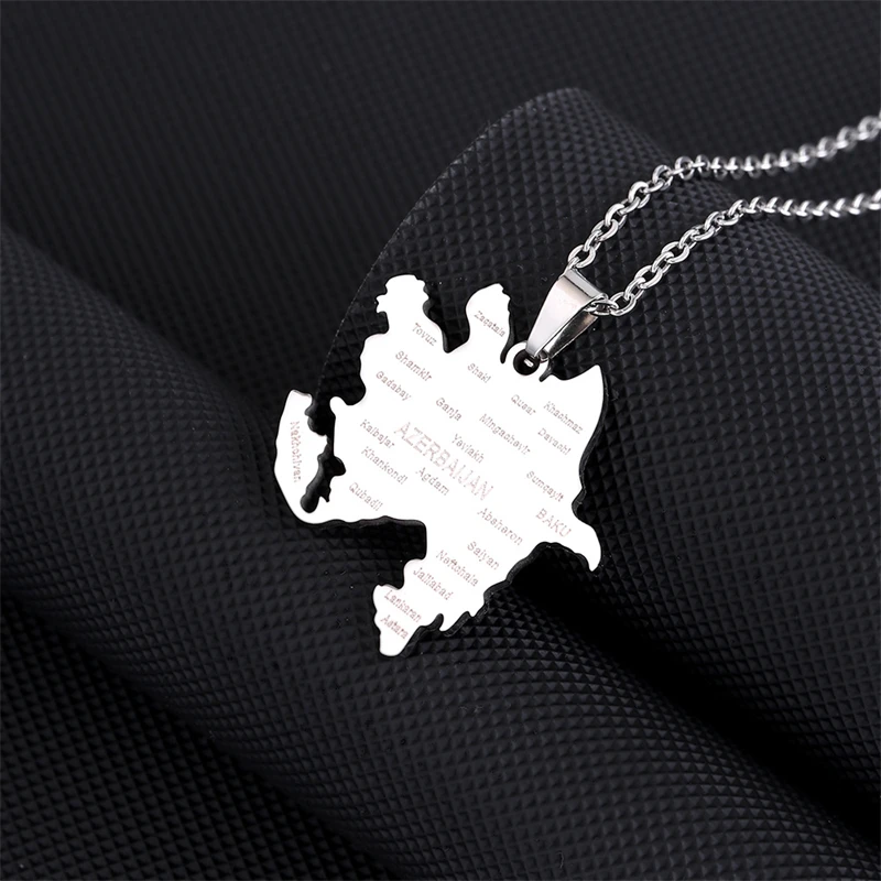 Fashion Azerbaijan Map City Name Pendant Necklaces Stainless Steel Azerbaycan of Maps Outline Party Jewelry Gifts