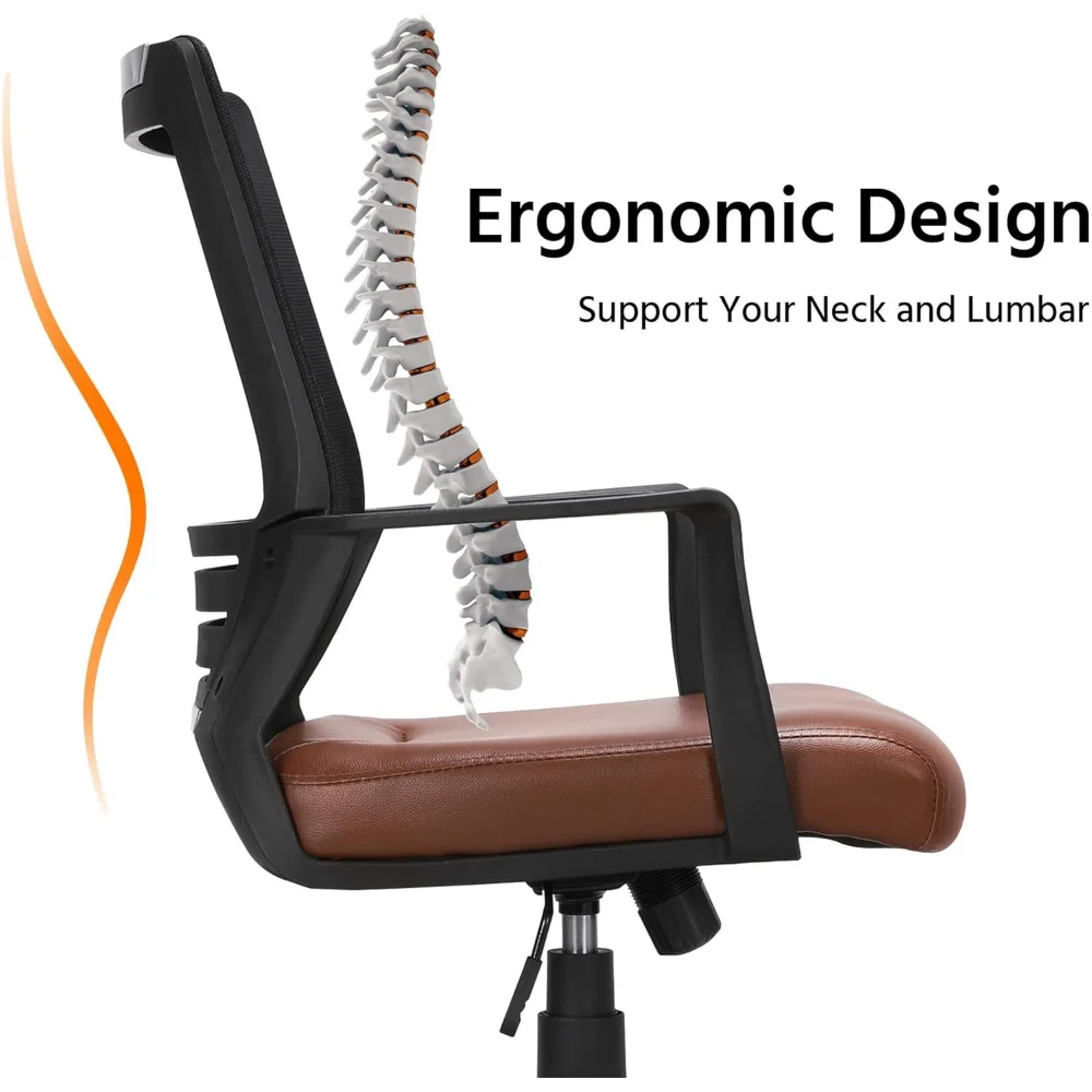 Conference Chairs, Leather and Mesh Combine Desk Chair Rolling Swivel Adjustable Mesh Chair with Lumbar, Conference Chairs