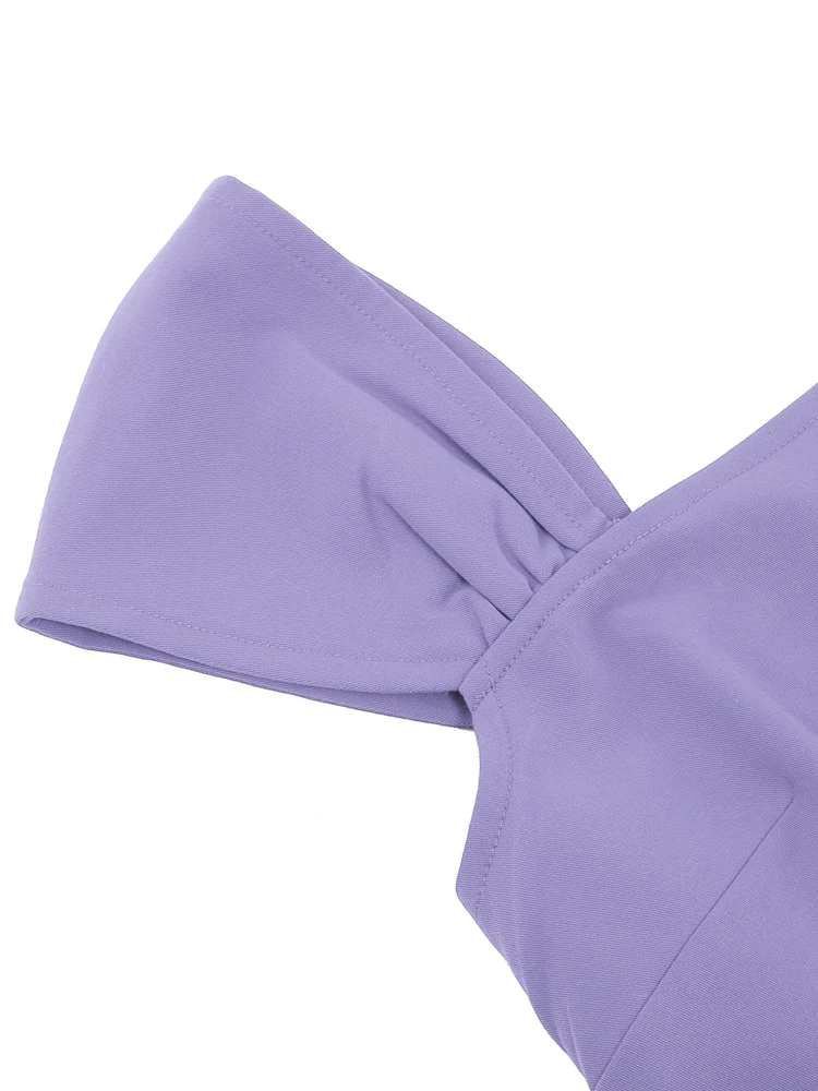 Tonval przekątna kołnierz różowa solidna wieczorowa elegancka sukienki Midi dla kobiet 2023-line szata kobieca zwiewna sukienka w stylu Vintage — zdjęcie 7