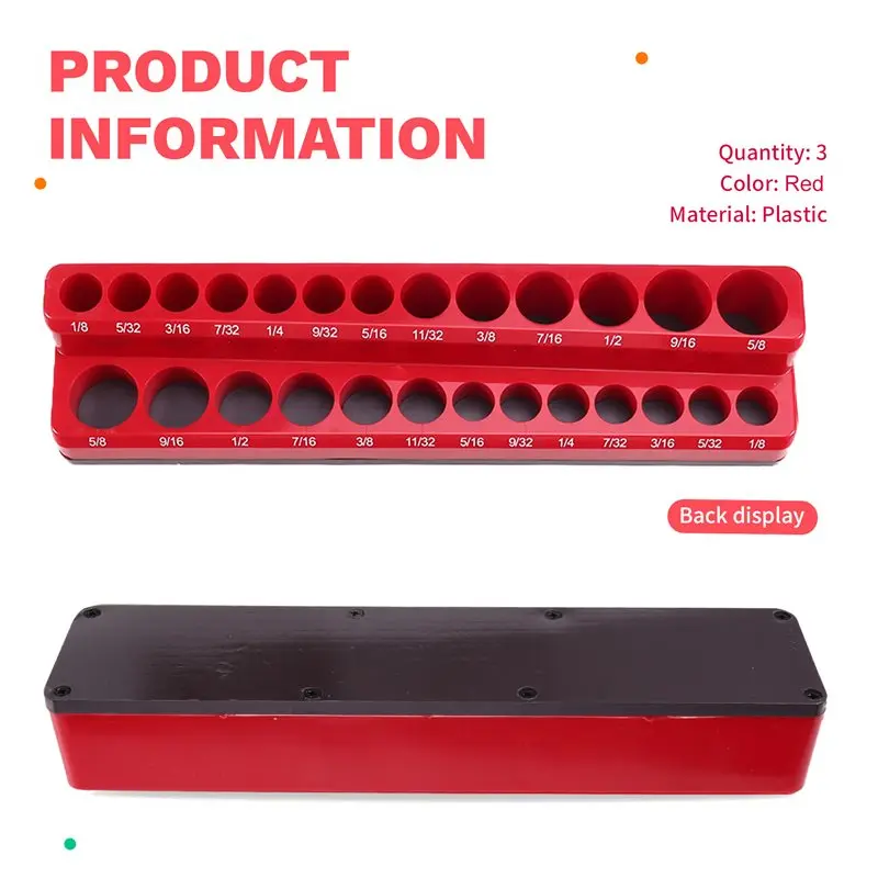 

T21C Professional Magnetic Socket Holder 1/4" Inch Drive 3PCS Installation Tool Kit For Metric/Sockets Storage Organizer Red