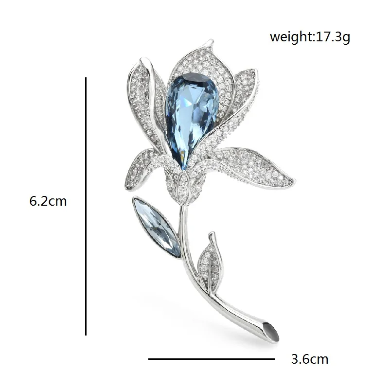 Wuli&baby Luxury Beautiful Flower Brooches For Women Top Quality 2-color Crystal Magnolia Plants Party Office Brooch Pins Gifts