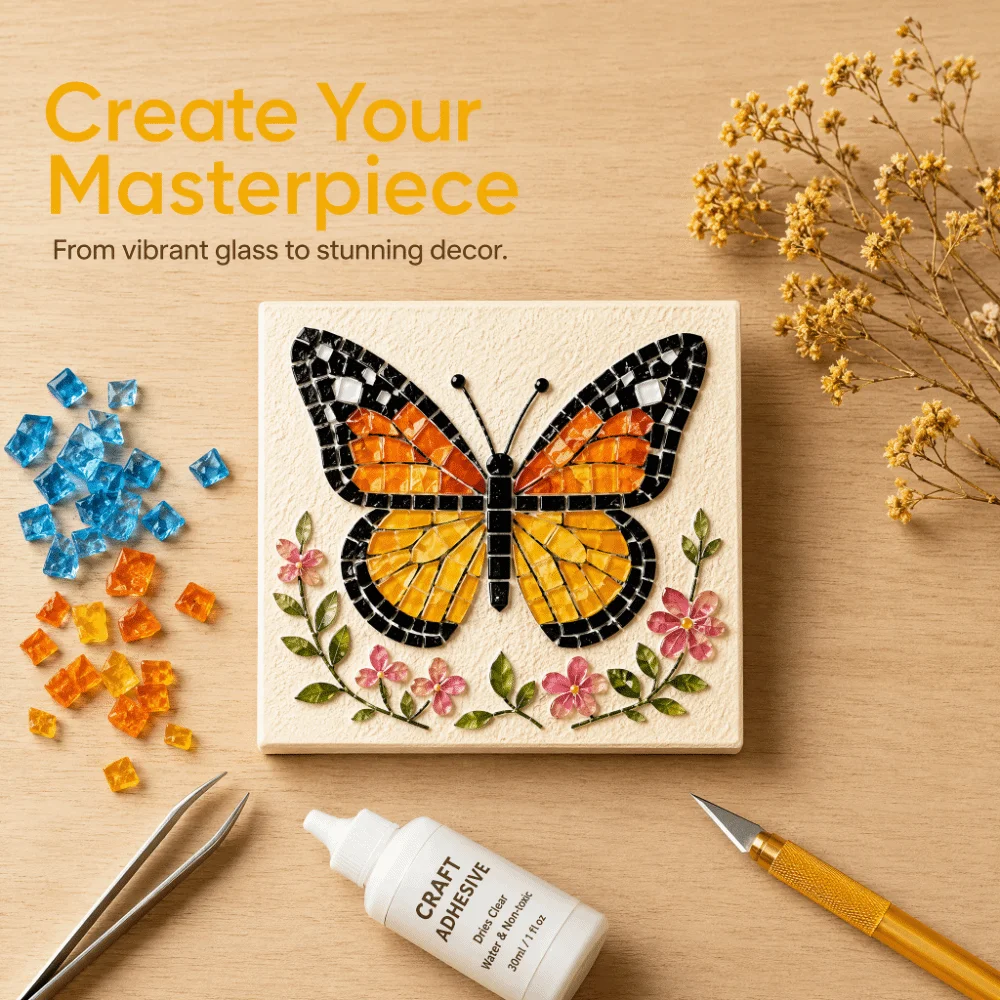 Glass Tiles Mosaic Kit DIY Beginner Friendly Glass Art Material Glass Mosaic Kit Mosaic Craft Supply Home Decor Kit