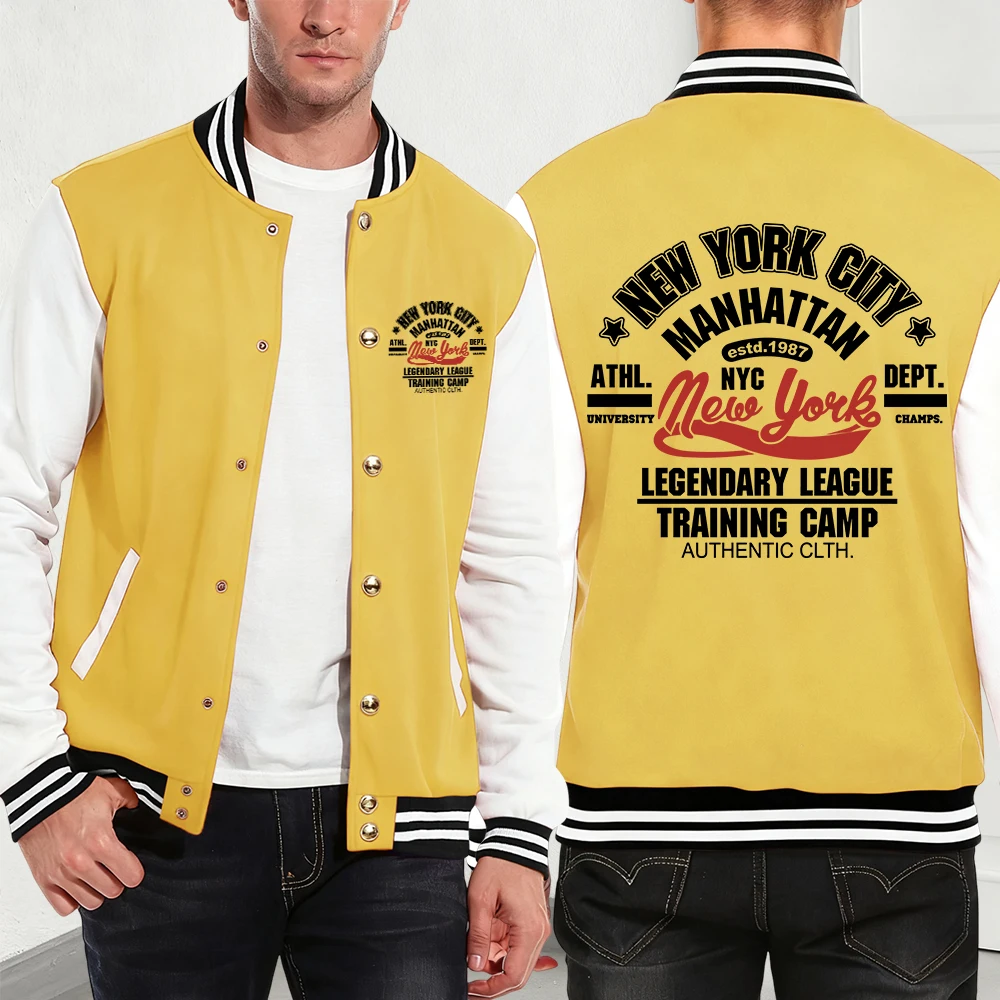

New York City Authentic Printing Cotton Baseball Jersey Mens Winter Thermal Coats Casual Pocket Jackets Street Male Streetwear