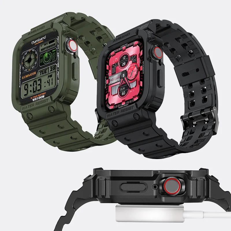 Transparent Strap+Case For Apple Watch Band 45mm 42mm 44mm Accessories Silicone Sports Bracelet iWatch series 9 8 7 5 4 3 6 SE