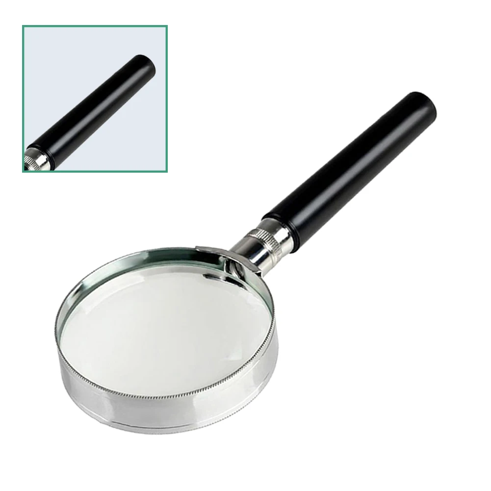 5X Magnification Handheld Magnifier Handle 75/90/100mm Magnifier Handle Semi-Metallic Stainless Steel Magnifier For Reading