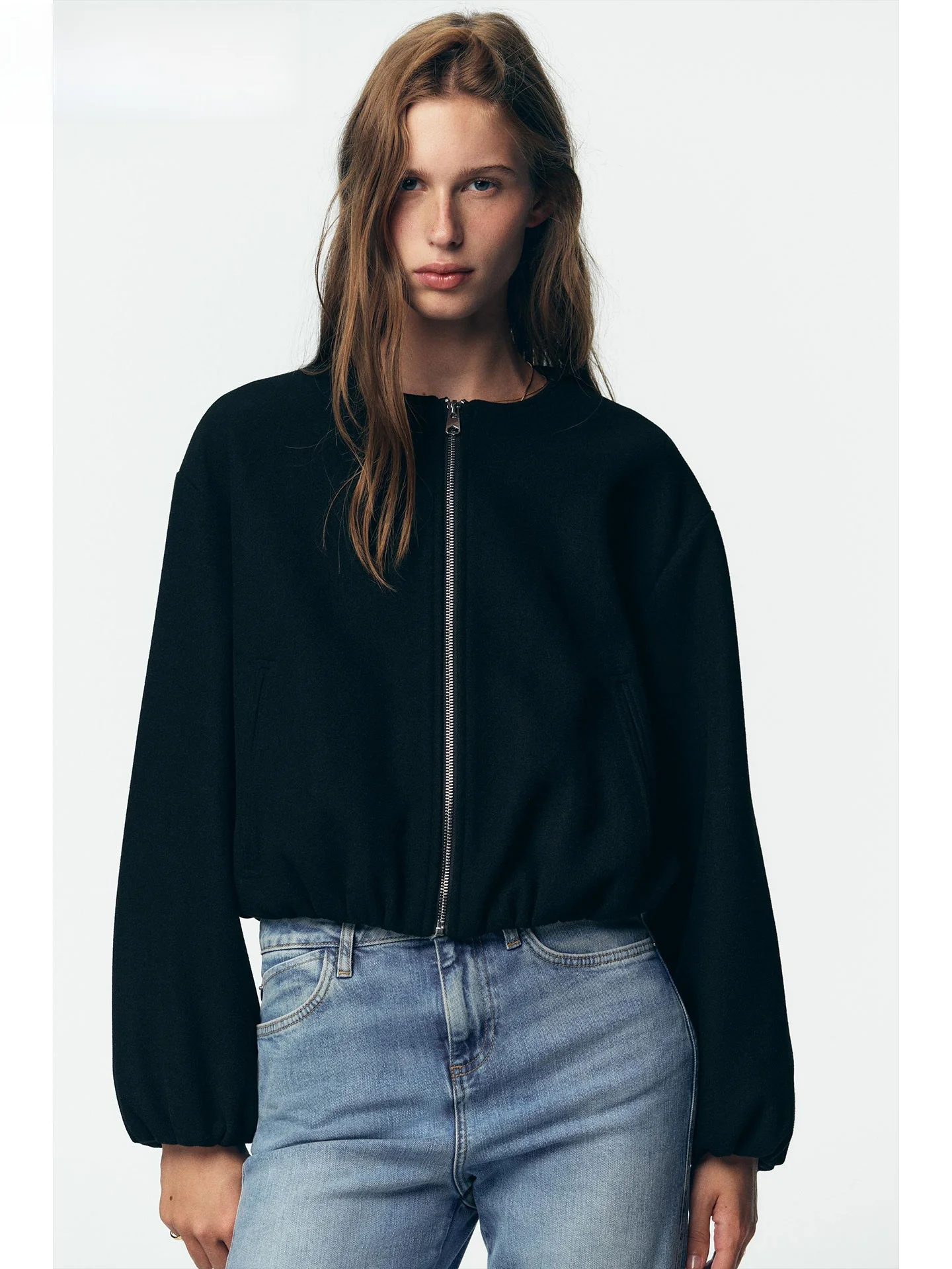 

ZAPRHA Soft round Ne Bubble Sve Jaet 2025 Autumn New Sle Casual Faion Women's All-Match Long Sve Coat