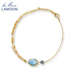 LAMOON Natrual Larimar Topaz Bracelet For Women 925 Sterling Silver Asymmetrical Chain Light Gold Color Fine Jewelry Accessories