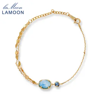 LAMOON-pulsera de topacio Larimar natural para mujer, cadena asimétrica de Plata de Ley 925, Color dorado claro, accesorios de joyería fina
